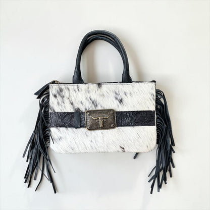 Genuine Leather and Cowhide Fringe Wristlet/Crossbody