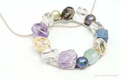 Rare Tracey Mayer Multi Gem Modernist Style Sterling Silver Necklace