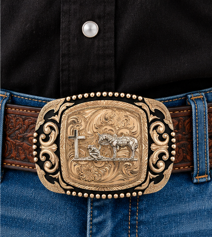 Faithful Cowboy Western Belt Buckle | Branding Iron Western Wear