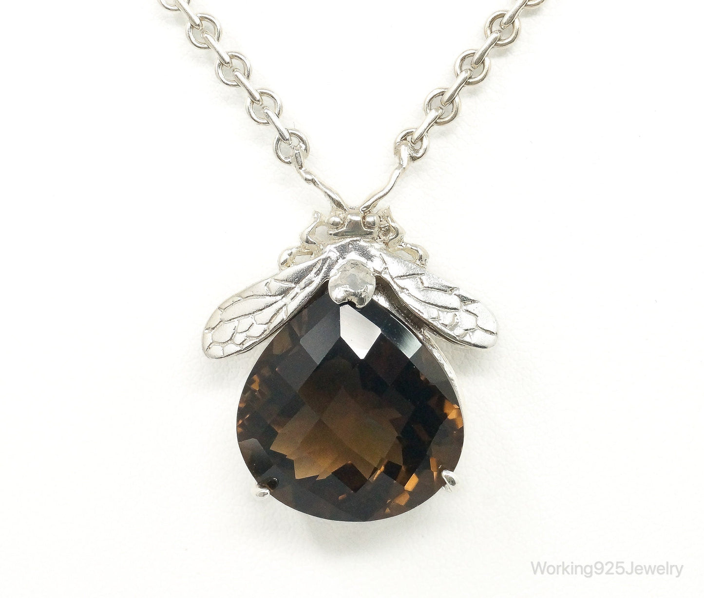 Designer Knight & Hammer Large Smoky Topaz Bee Sterling Silver Necklace