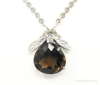 Designer Knight & Hammer Large Smoky Topaz Bee Sterling Silver Necklace