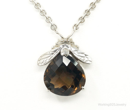 Designer Knight & Hammer Large Smoky Topaz Bee Sterling Silver Necklace