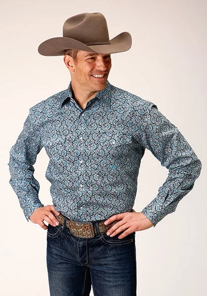 Roper 1563 Peacock Paisley (Blue) - Men's Western Shirt