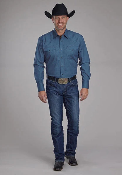 Roper 2163 Stretch Diamond Print (Blue) - Men's Western Shirt