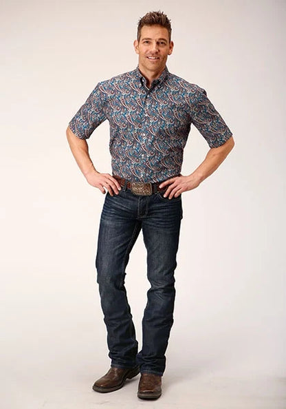 Roper 1558 Independence Foulard (Blue) - Men's Short Sleeve Shirt