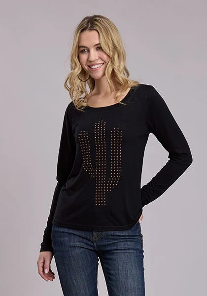 Roper 3197 Rhinestone Cactus (Black) - Women's Long Sleeve Shirt