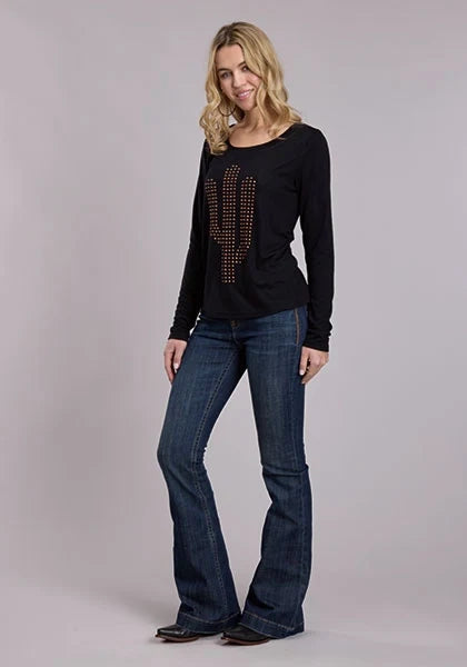 Roper 3197 Rhinestone Cactus (Black) - Women's Long Sleeve Shirt