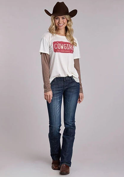 Roper 3131 Cowgirl Print (White) - Women's Double Long Sleeve Shirt