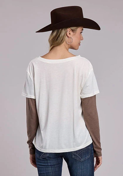 Roper 3131 Cowgirl Print (White) - Women's Double Long Sleeve Shirt