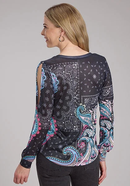 Roper 2339 Printed Knit (Black) - Women's Western Blouse