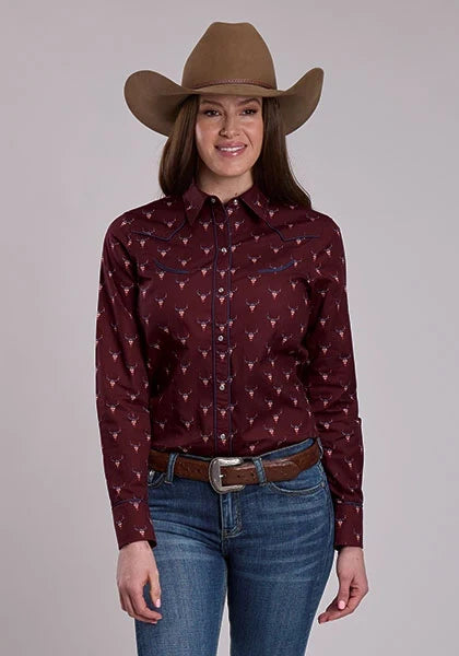 Roper 3289 Skull Print (Wine) - Women's Western Shirt