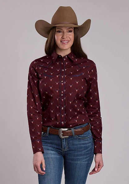 Roper 3289 Skull Print (Wine) - Women's Western Shirt