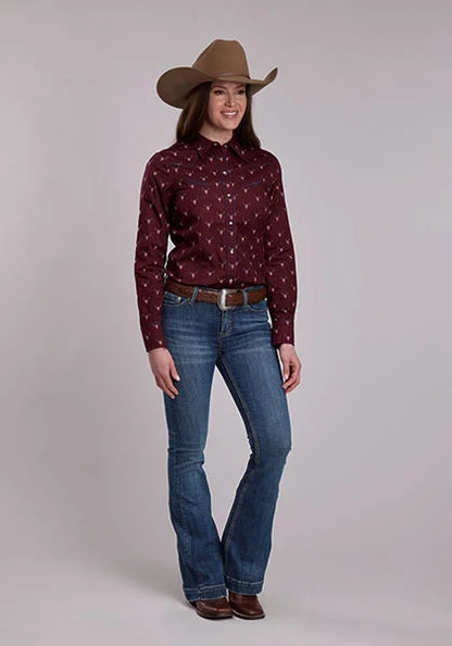Roper 3289 Skull Print (Wine) - Women's Western Shirt