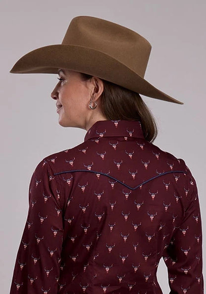 Roper 3289 Skull Print (Wine) - Women's Western Shirt