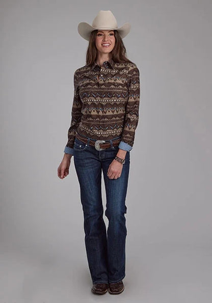 Roper 2175 Distressed Aztec (Brown) - Women's Western Shirt