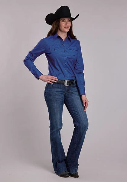 Roper 3241 Lattice Poplin (Blue) - Women's Western Shirt