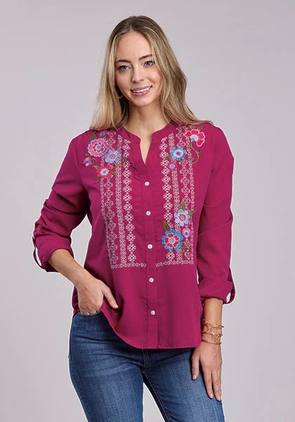 Roper 2334 Raspberry Crepe (Pink) - Women's Western Blouse