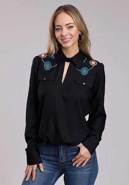 Roper 2849 Flower Collar (Black) - Women's Western Blouse