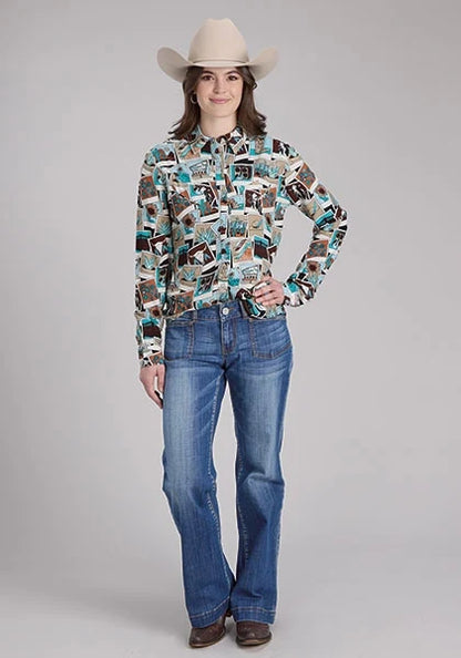 Roper 2224 Photo Collage (Multi) - Women's Western Blouse