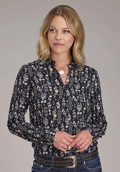 Roper 2422 Vintage Floral (Black) - Women's Western Blouse