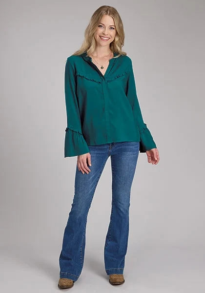 Roper 2334 Solid Challis (Teal) - Women's Western Blouse