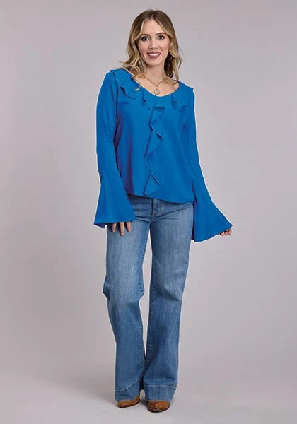 Roper 3106 Ruffle Trim (Blue) - Women's Blouse
