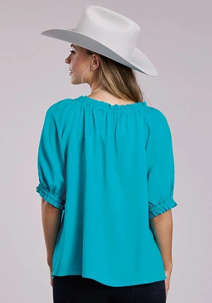 Roper 2849 Gathered Flowers (Turquoise) - Women's Western Blouse