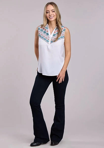 Roper 2849 Aztec Yoke (White) - Women's Sleeveless Shirt