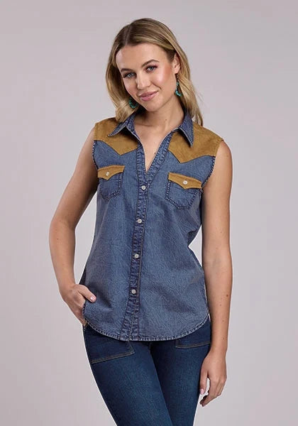 Roper 2863 Suede Yokes (Blue) - Women's Western Blouse