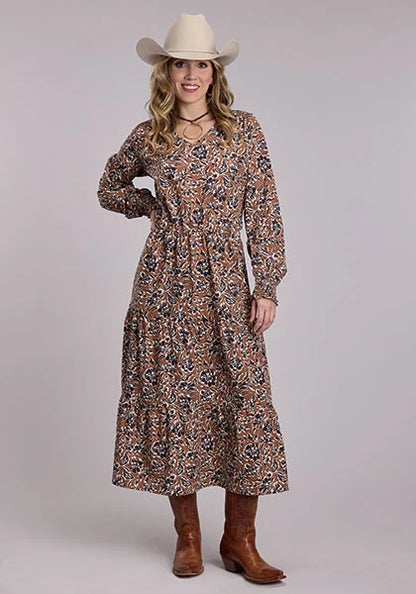 Roper 3096 Wallpaper Floral (Brown) - Women's V-Neck Dress