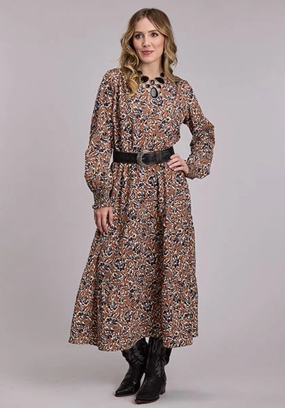 Roper 3096 Wallpaper Floral (Brown) - Women's V-Neck Dress