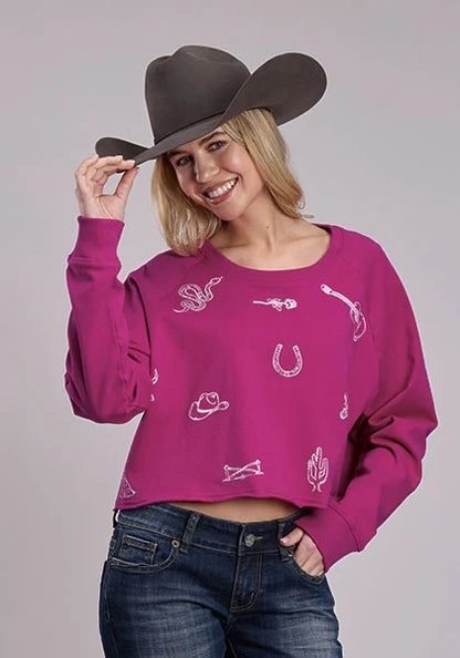 Roper 3198 Western Stickers (Berry) - Women's Fleece Sweatshirt
