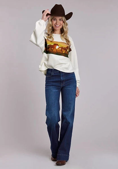 Roper 3135 Printed Horses (Cream) - Women's Fleece Sweatshirt