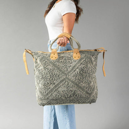 Sage Vintage Inspired Textured Tote