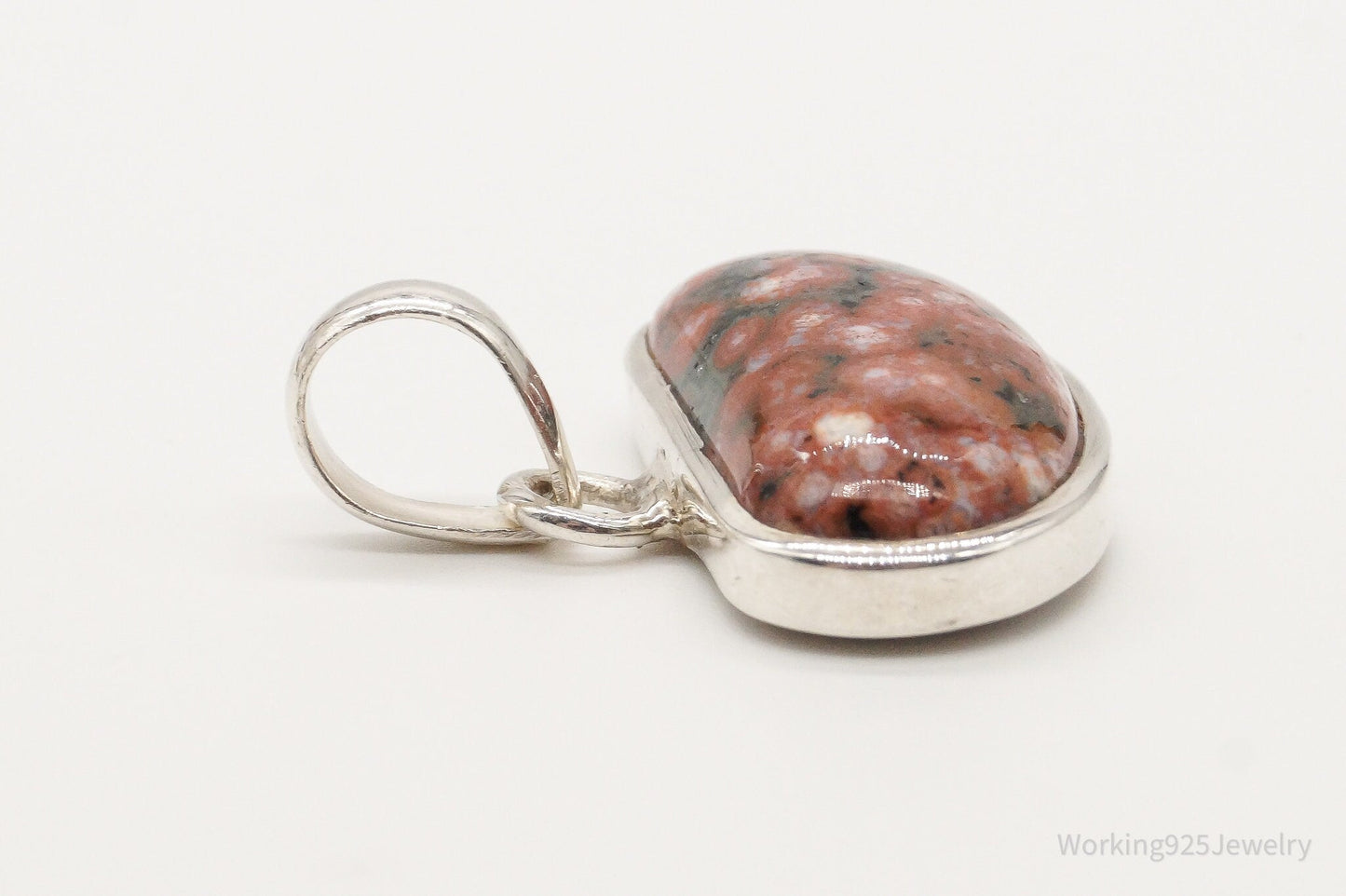 Vintage Designer SJ Large Jasper Sterling Silver Pendant
