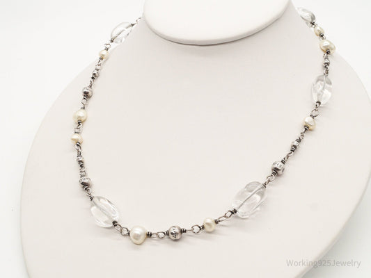 Vintage Retired Silpada Pearl Crystal Quartz Sterling Silver Necklace