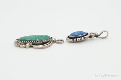 Vintage Native American Malachite Lapis Lazuli Sterling Silver Charm Pendants