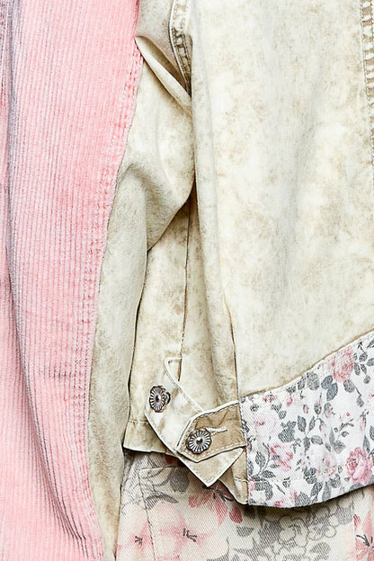 Soft Corduroy Sleeves Contrast Cropped Patchwork Jacket