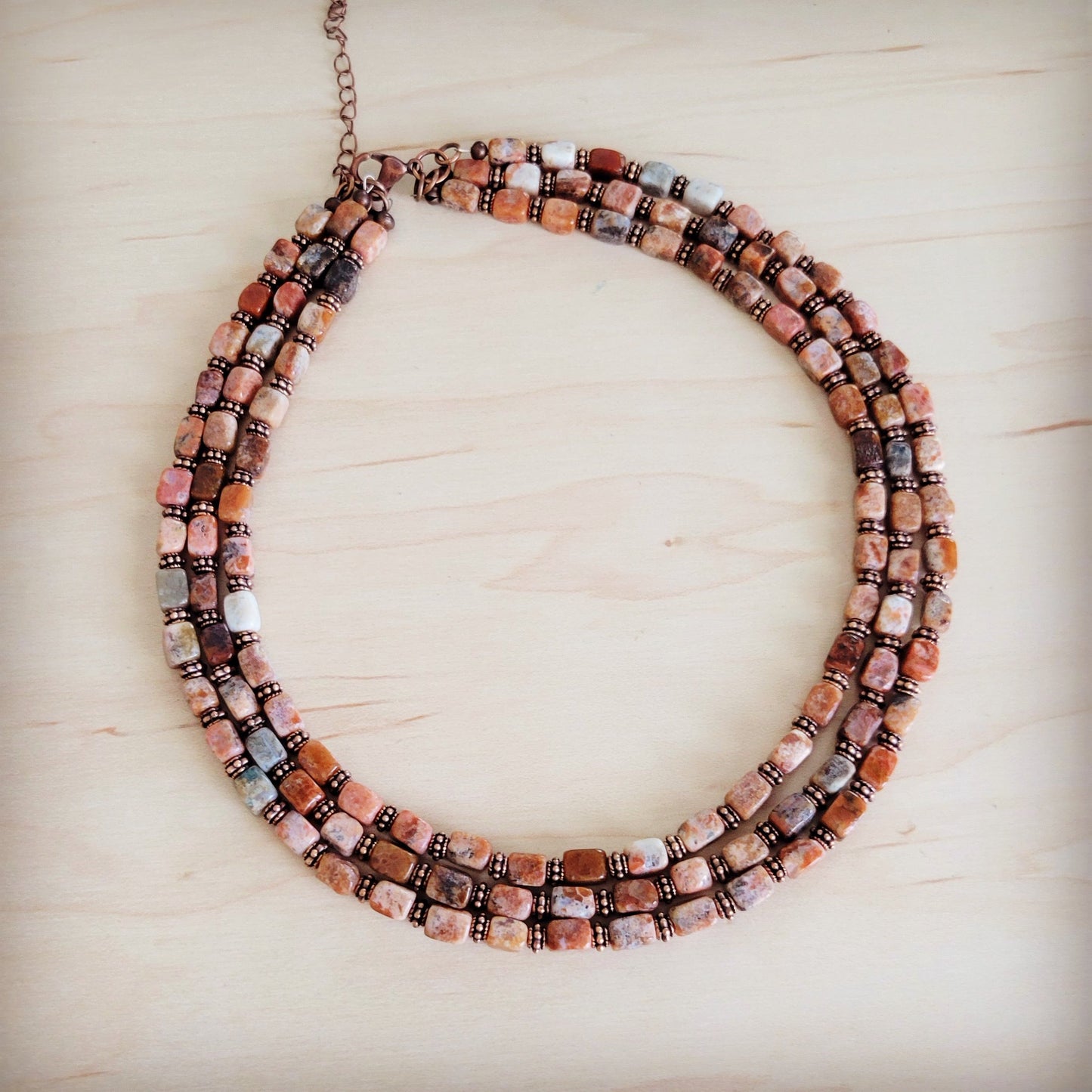 Triple Strand Layered Boho Earth Regalite Collar Necklace 264j