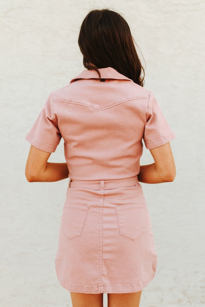 Buckle Up Blush Denim Dress