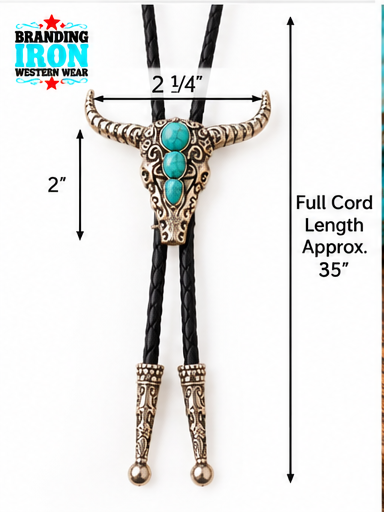 Longhorn Legend Turquoise Bolo Tie | Branding Iron Western Wear