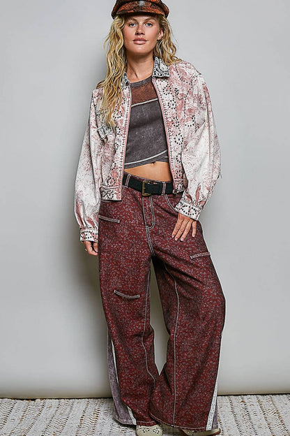 “Pretty in Pink” Studded Vintage Cropped Zip-Front Jacket
