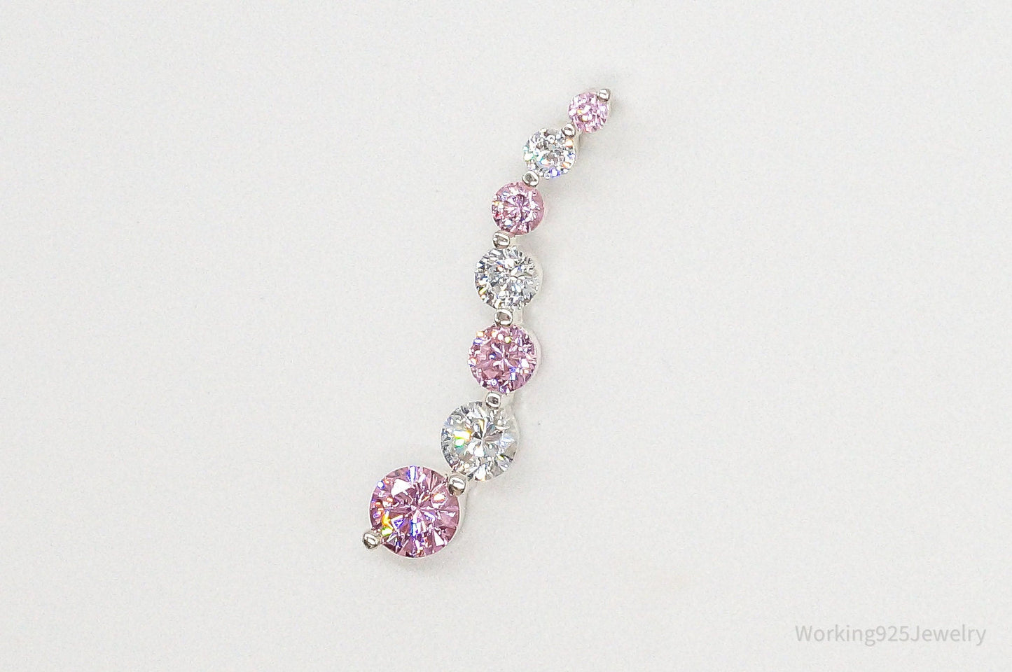 Vintage Pink & White Cubic Zirconia Sterling Silver Pendant
