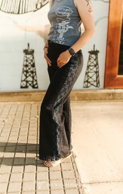 Wild Side Checker Wide Leg Jeans