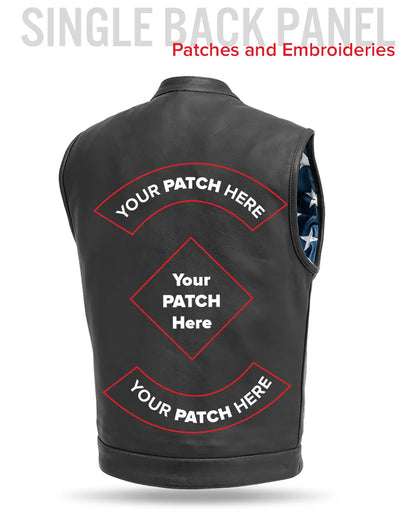 Born Free Men's Motorcycle Leather Vest - Black Stitch