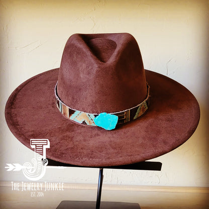 **Boho Western Felt Hat w/ Choice of Leather Hat Band w/ Turquoise Slab-Brown 980h