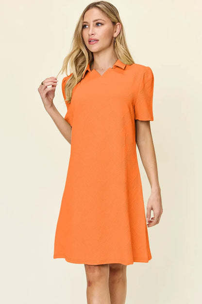 Double Take Textured Collared Short Sleeve Dress