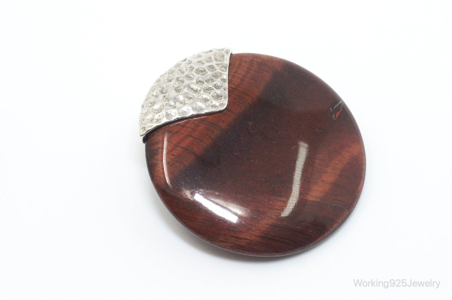 Large Vintage Designer Whitney Kelly Red Tigers Eye Sterling Silver Pendant