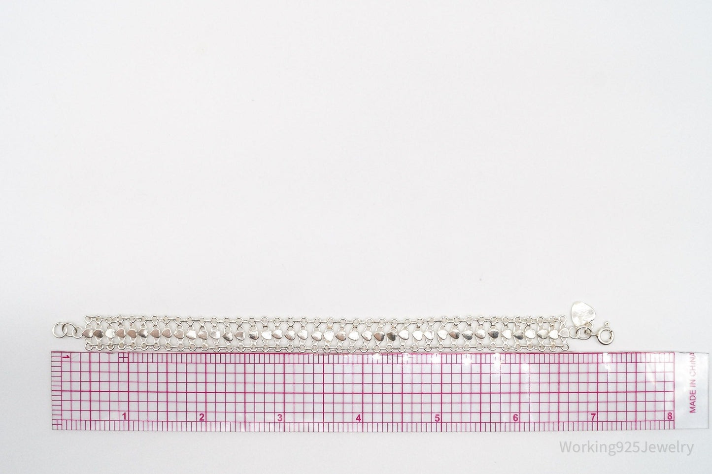 Vintage Hearts Mesh Chain Link Sterling Silver Bracelet