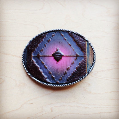 **Rope Edge Magenta Navajo Leather Belt Buckle 907L